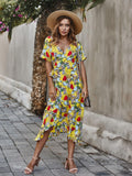 Vestido de playa floral con escote en V para mujer