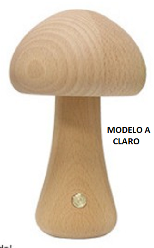 Lámpara de LED de madera y forma de seta - Recargable y portátil