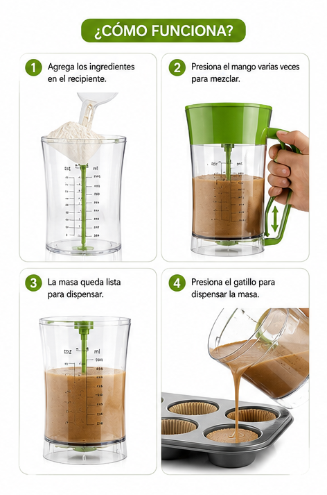 Batidora y dispensadora de masa para pasteles