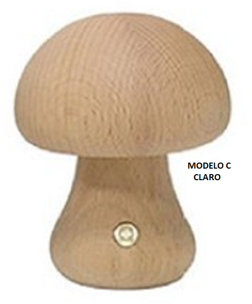 Lámpara de LED de madera y forma de seta - Recargable y portátil
