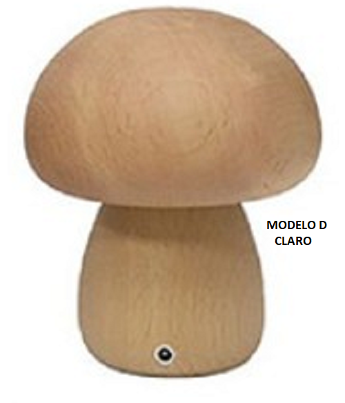 Lámpara de LED de madera y forma de seta - Recargable y portátil