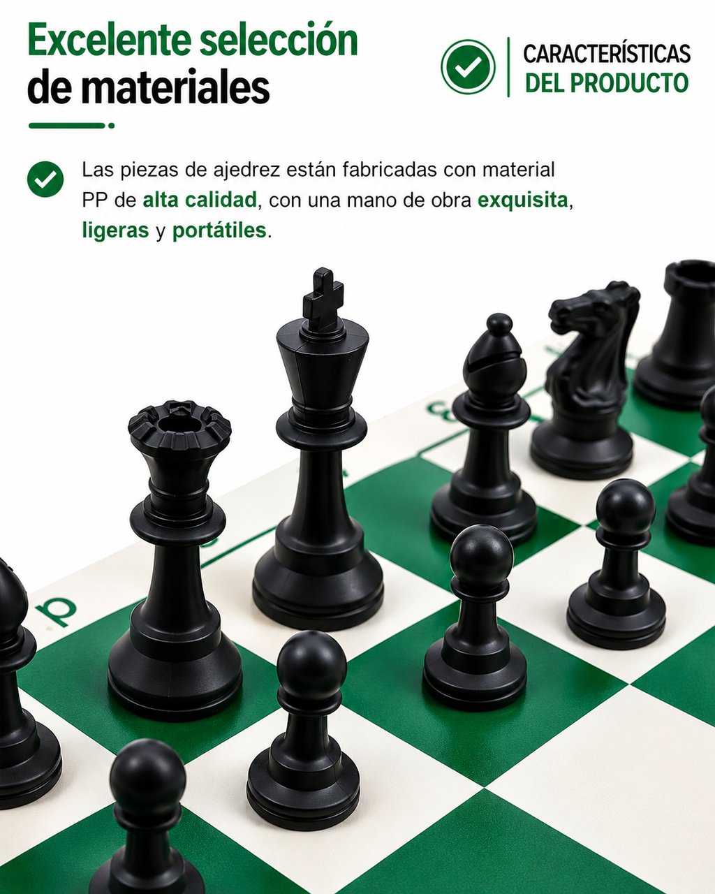 Juego de ajedrez portátil para exteriores con piezas de cuero sintético.