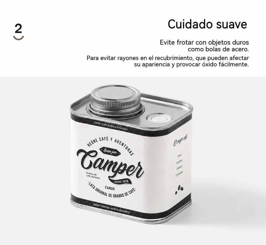 Latas selladas de hojalata para acampar al aire libre con granos de café