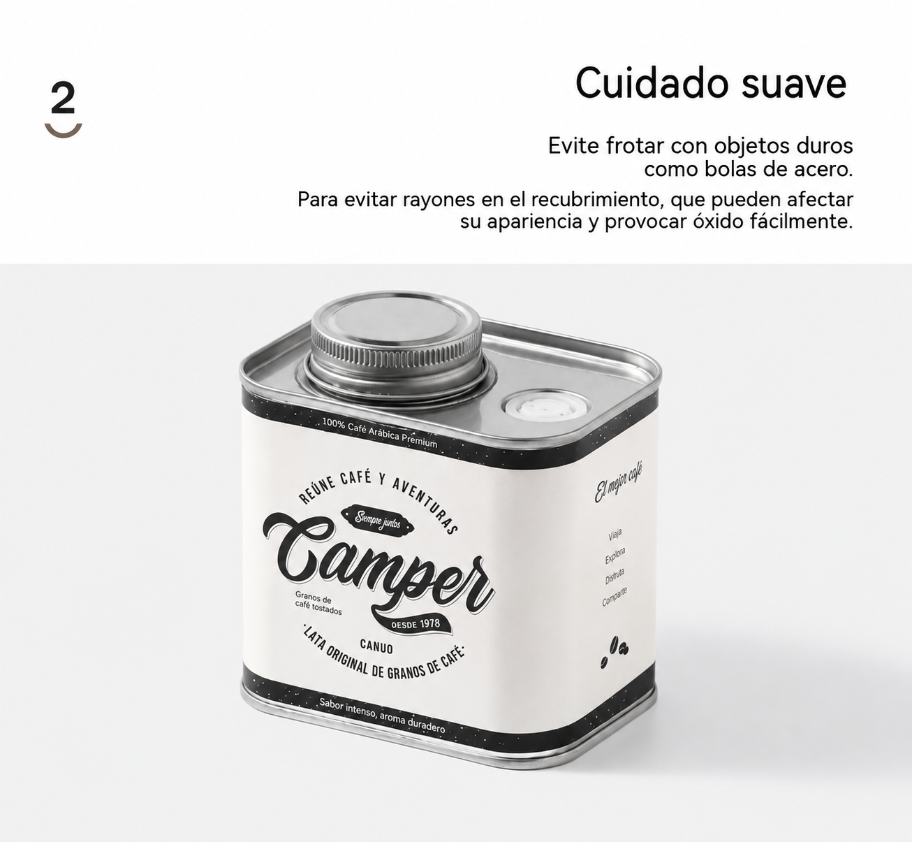 Latas selladas de hojalata para acampar al aire libre con granos de café