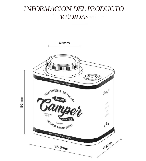 Latas selladas de hojalata para acampar al aire libre con granos de café