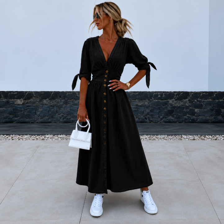 Vestido largo vaquero Olivia - Vestido casual chic para mujer
