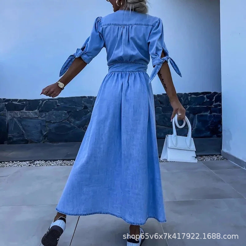 Vestido largo vaquero Olivia - Vestido casual chic para mujer