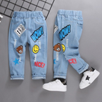 Pantalones vaqueros de mezclilla con dibujos animados y grafitis para niños