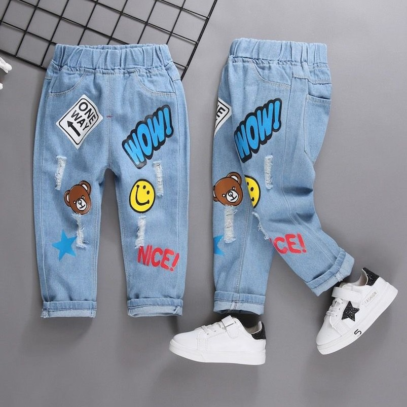Pantalones vaqueros de mezclilla con dibujos animados y grafitis para niños
