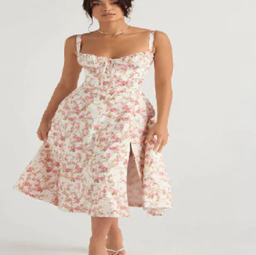 Vestido parisino - Vestido largo floral que moldea la cintura