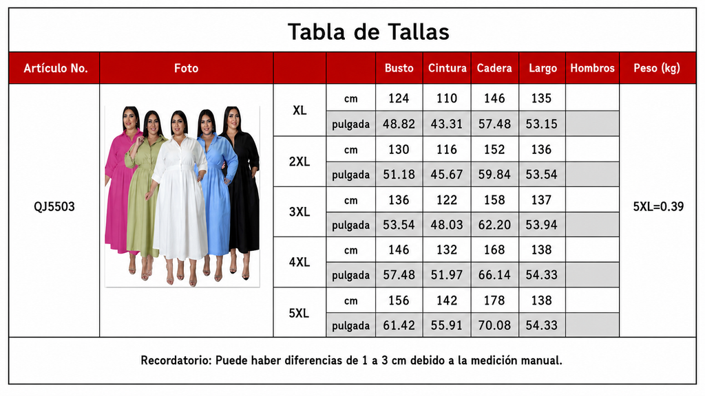 Vestido camisero de manga larga de color liso para mujer de tallas grandes