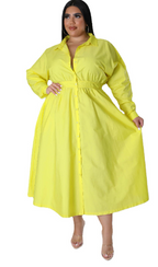 Vestido camisero de manga larga de color liso para mujer de tallas grandes