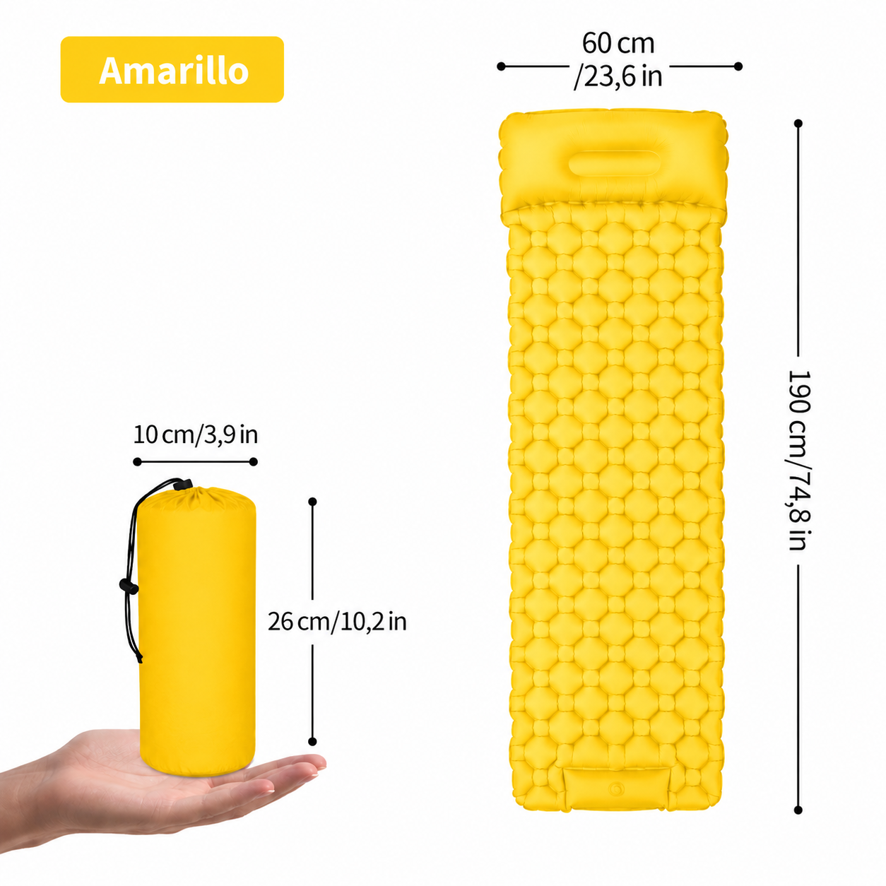 Colchoneta inflable ultraligera y portátil para acampar.