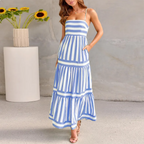 Vestido largo de verano a rayas con bolsillos – de tirantes sin espalda