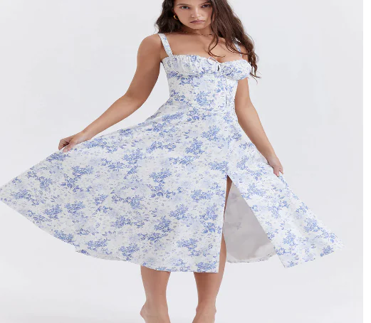 Vestido parisino - Vestido largo floral que moldea la cintura