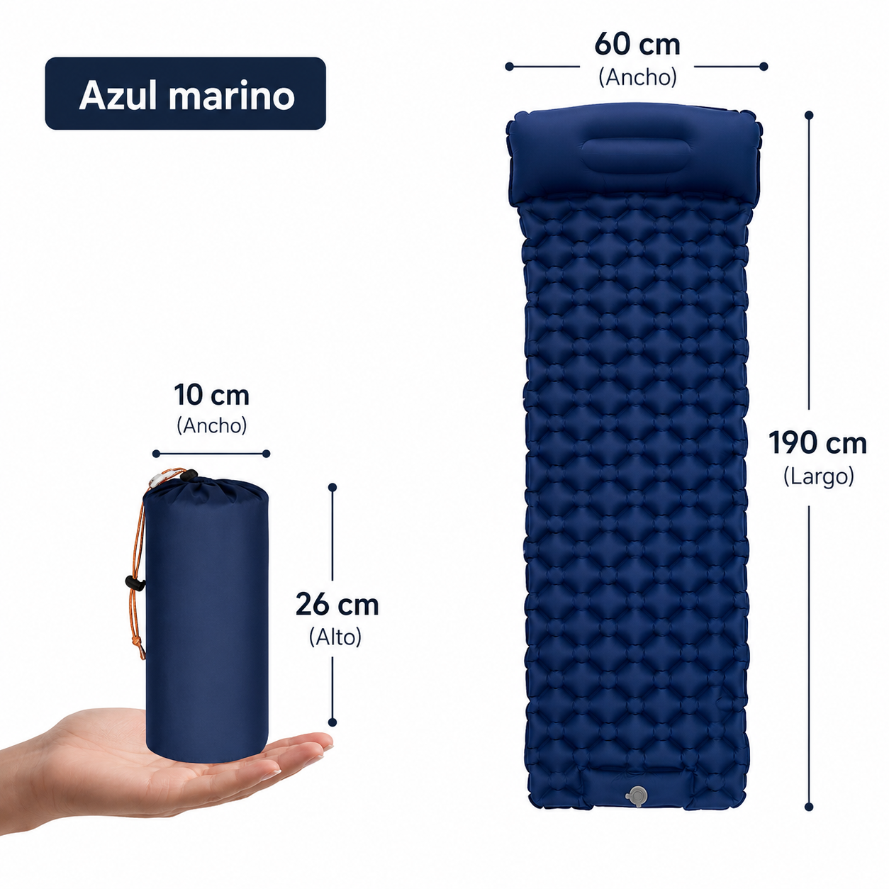 Colchoneta inflable ultraligera y portátil para acampar.