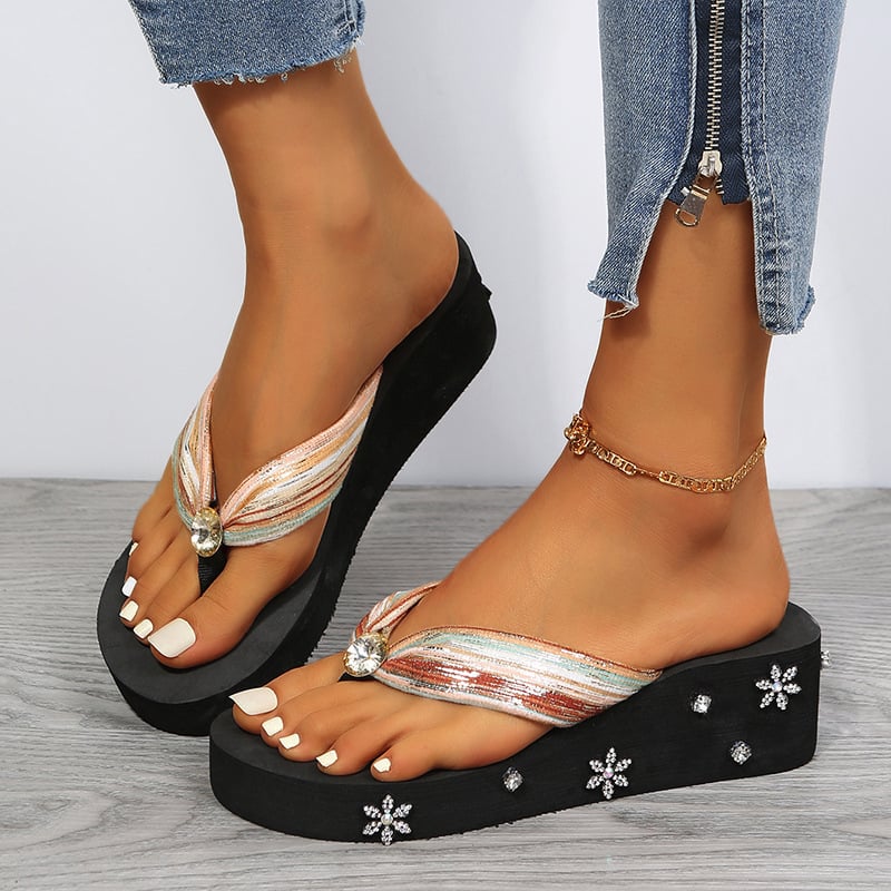 Sandalias de dedo con pedrería para mujer - Estilo bohemio playero