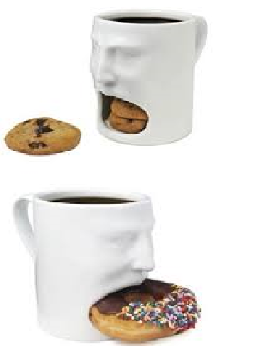 Taza de desayuno, taza de leche y taza de café.