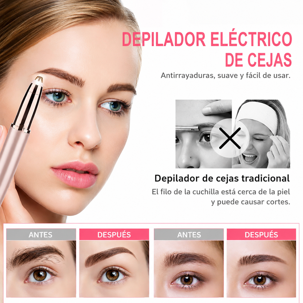 Recortadora de cejas eléctrica portátil recargable para mujeres