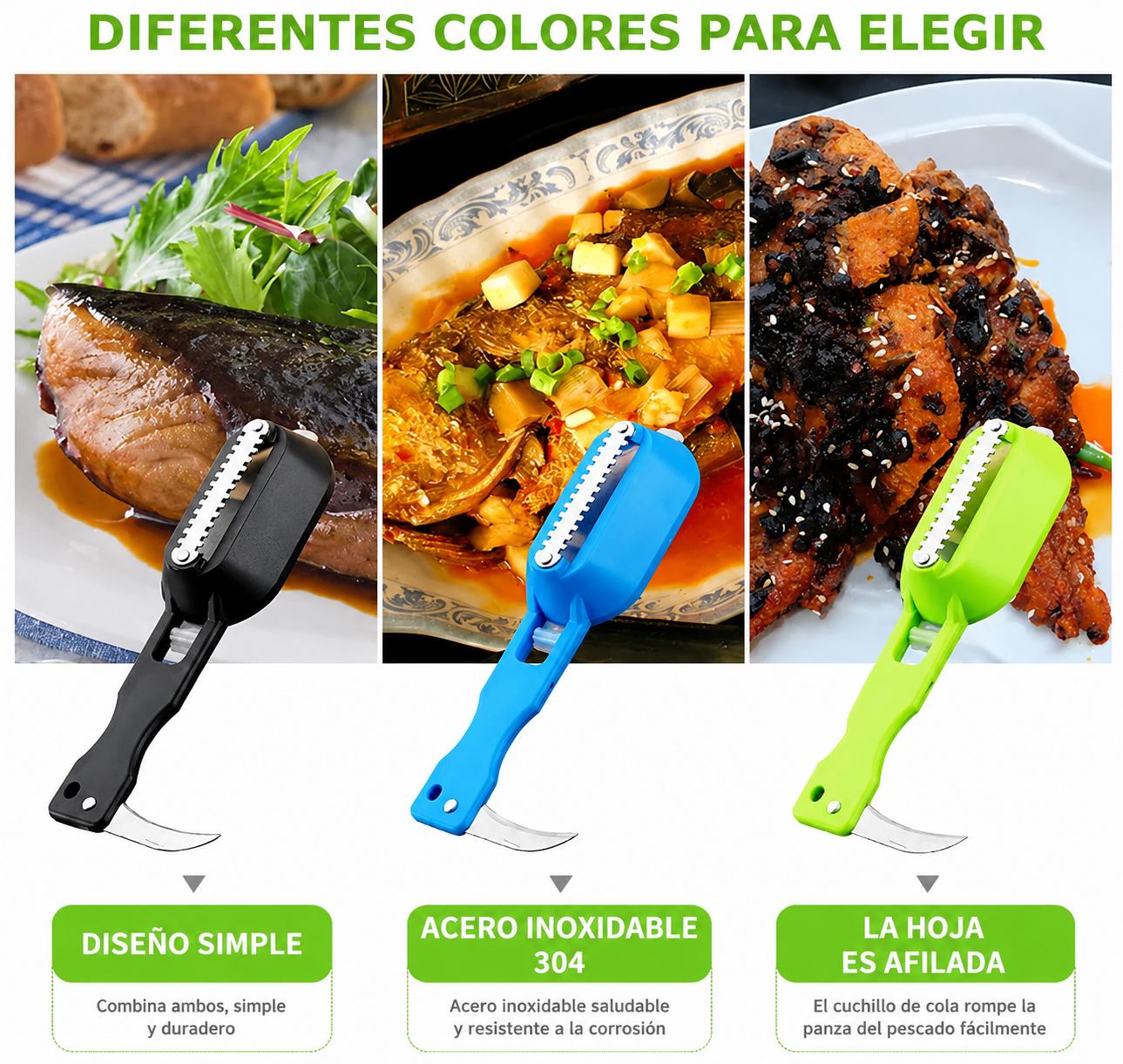 Descamador de pescado de acero inoxidable con tapa para uso en la cocina.
