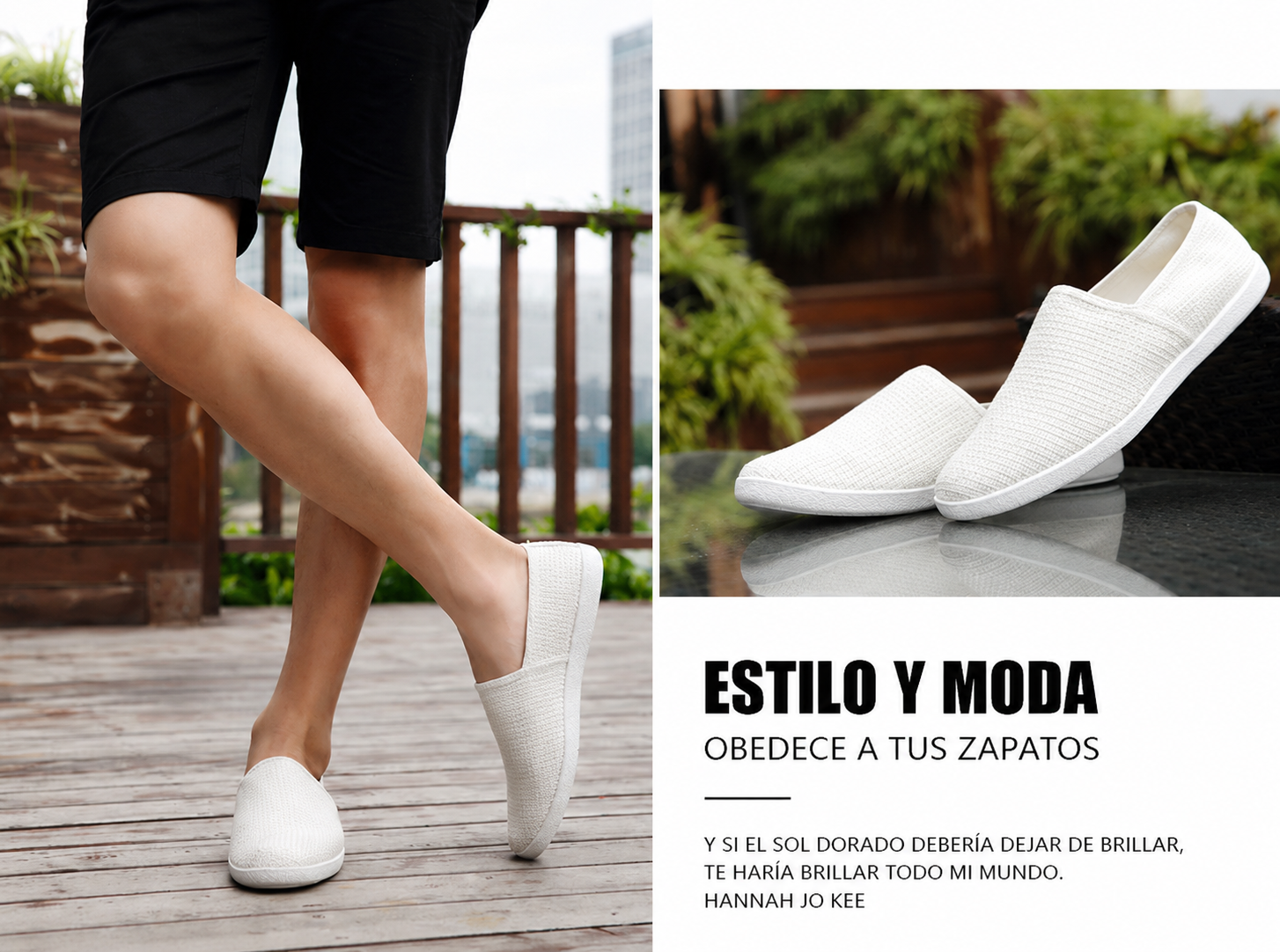Mocasines casuales transpirables de lona blanca para hombre.