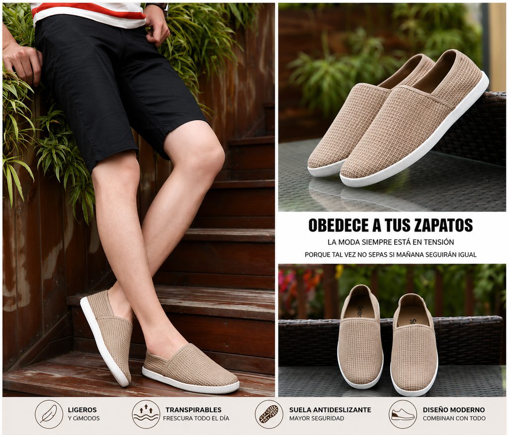 Mocasines casuales transpirables de lona blanca para hombre.