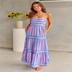 Vestido largo de verano a rayas con bolsillos – de tirantes sin espalda