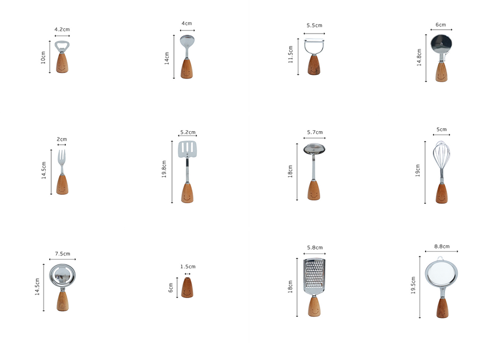 Juego de doce utensilios de cocina de acero inoxidable