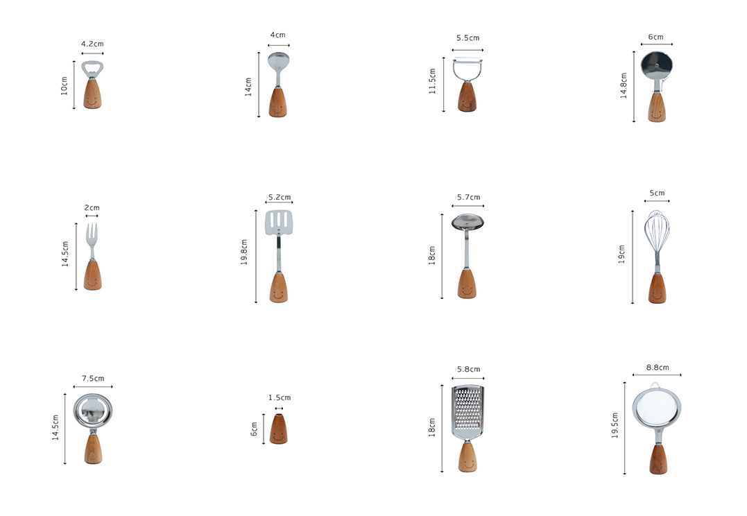 Juego de doce utensilios de cocina de acero inoxidable