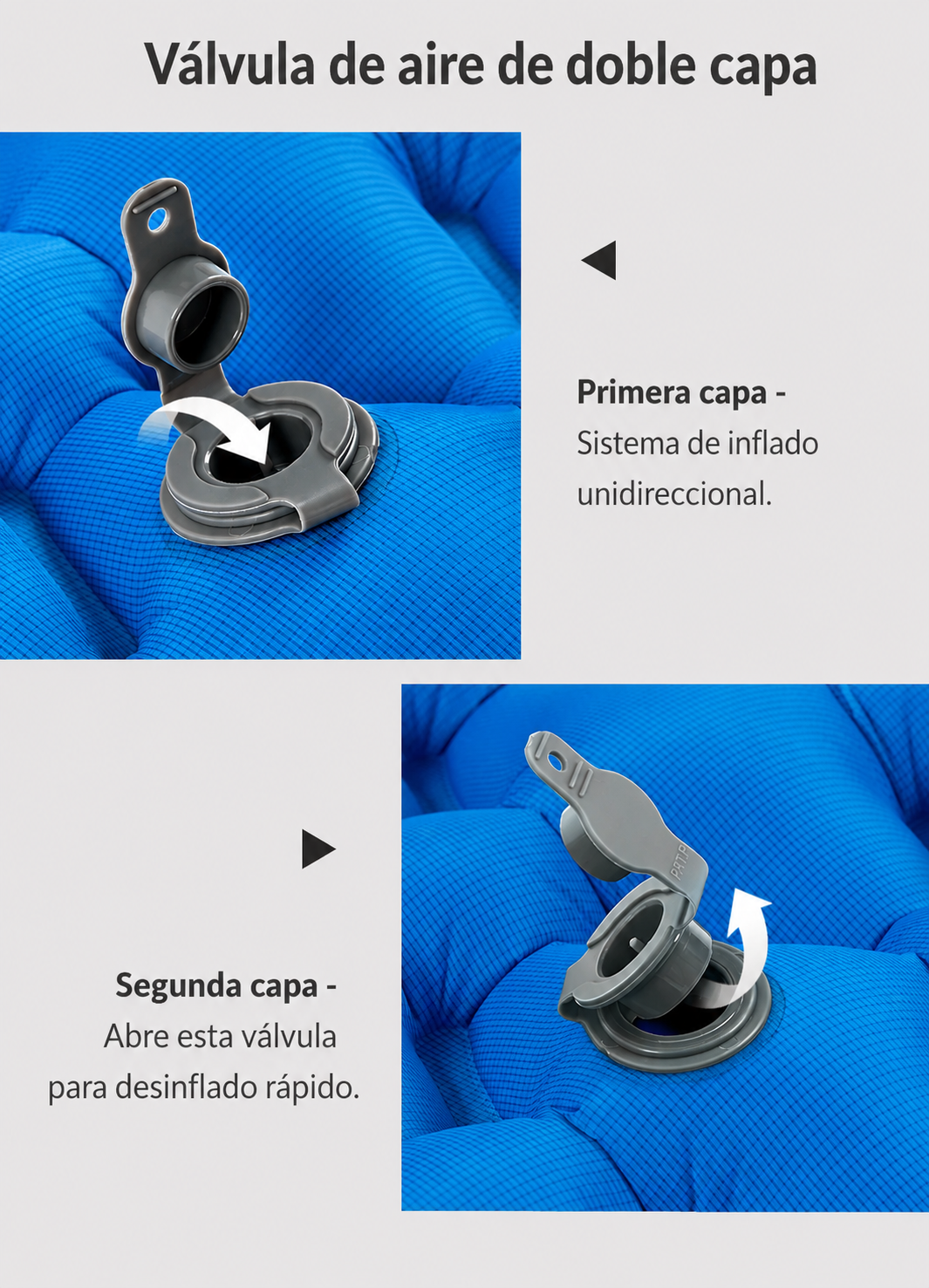 Colchoneta inflable ultraligera y portátil para acampar.