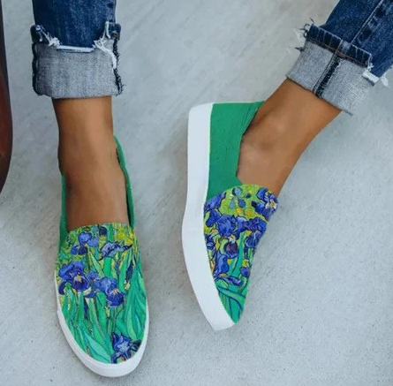 Zapatos planos casuales para mujer con estampado de lirios de Van Gogh