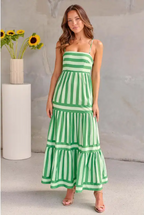 Vestido largo de verano a rayas con bolsillos – de tirantes sin espalda